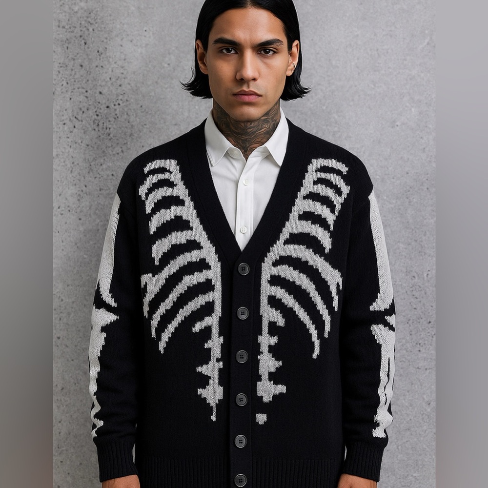Dark-Aesthetic Skeleton Cardigan - Picture 3 of 5